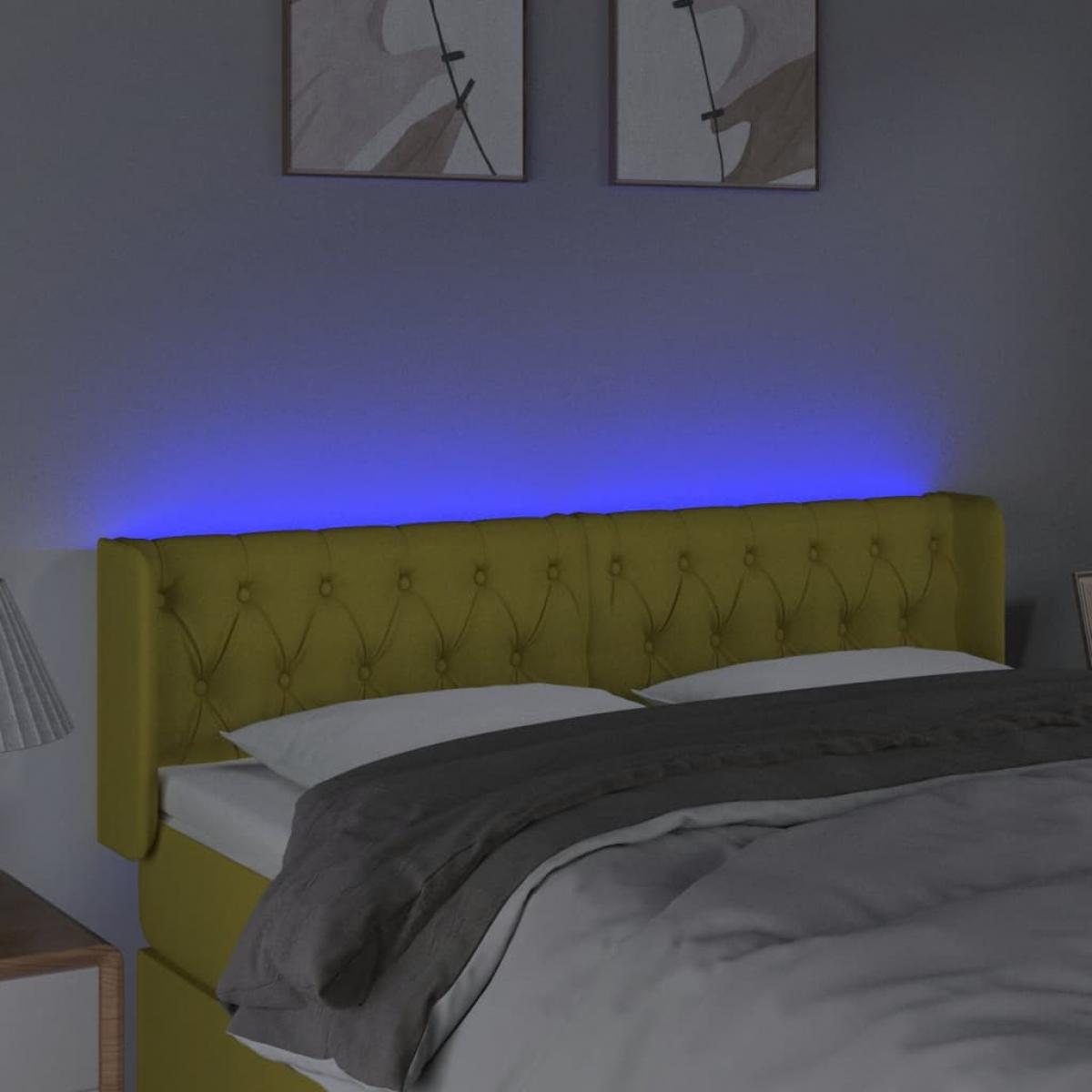 Cabecero con LED de tela verde 147x16x78/88 cm