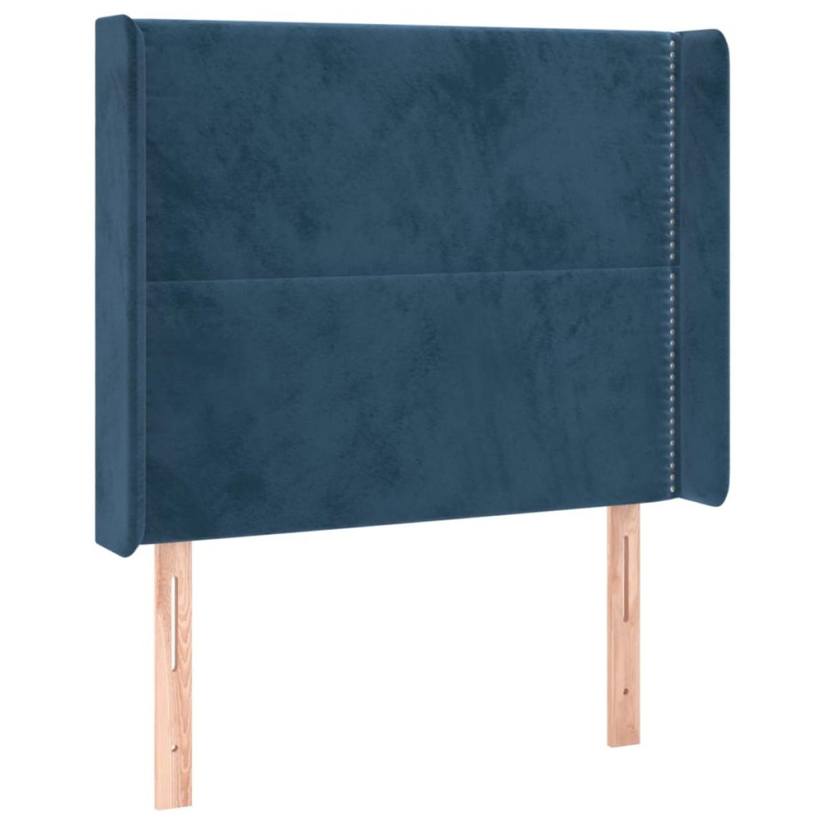 Cabecero con LED de terciopelo azul oscuro 83x16x118/128 cm