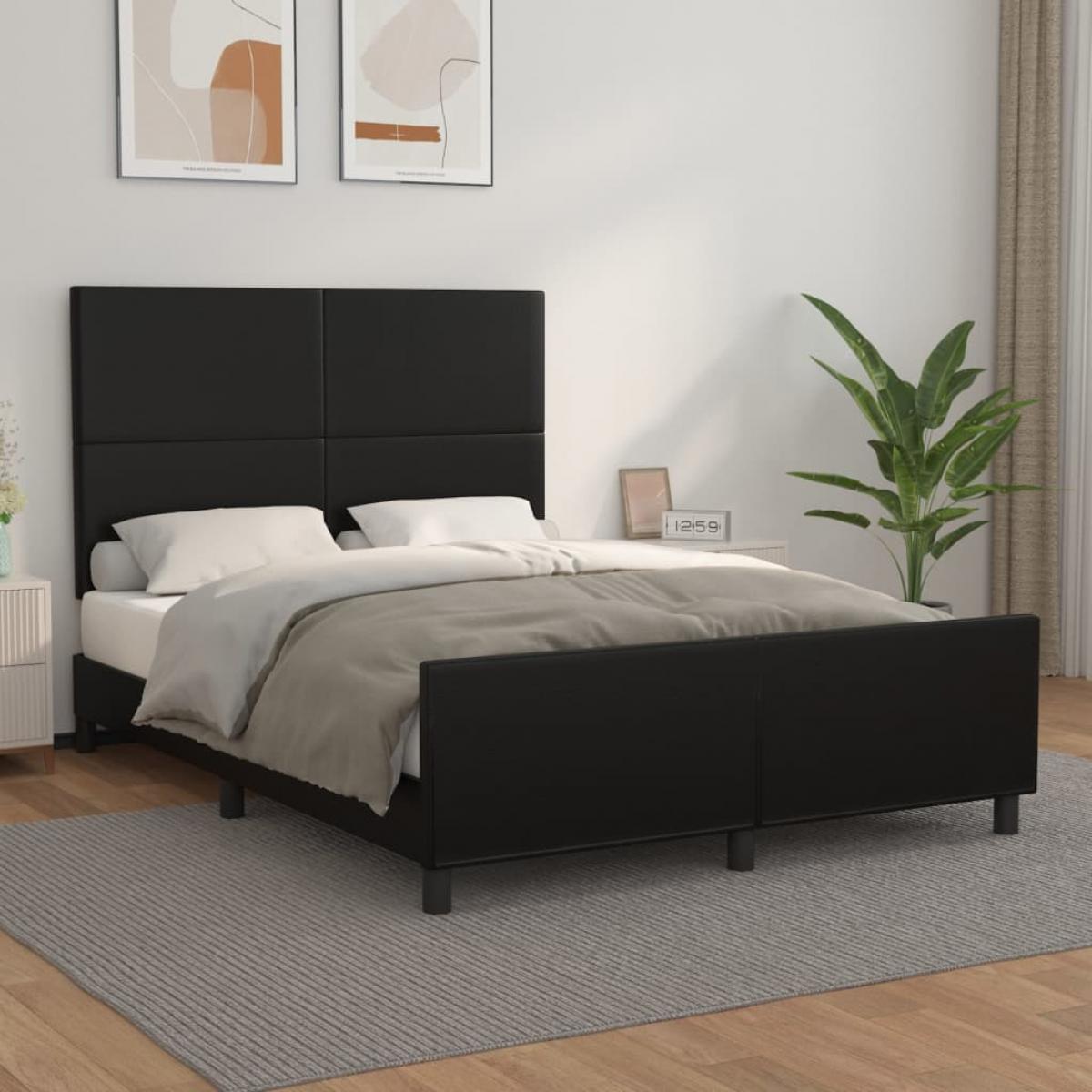Estructura de cama sin colchón cuero sintético negro 140x190 cm