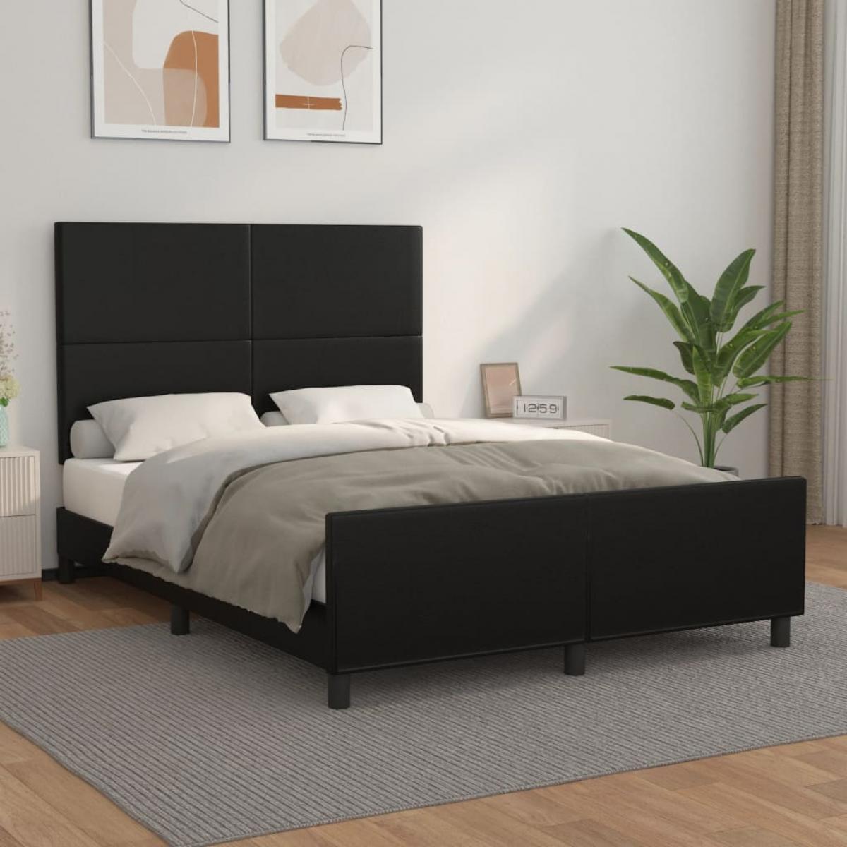 Estructura de cama sin colchón cuero sintético negro 140x200 cm