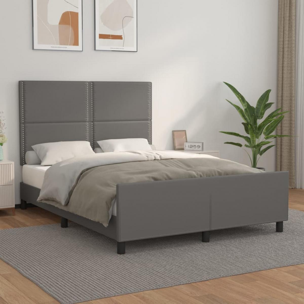 Estructura de cama sin colchón cuero sintético gris 140x200 cm