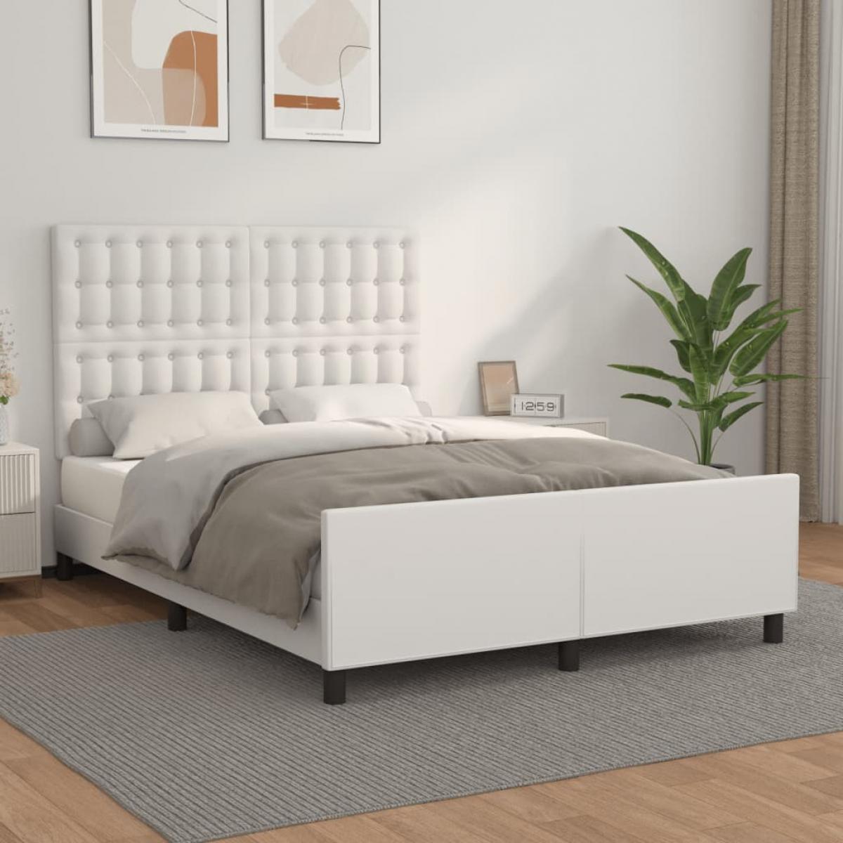 Estructura de cama sin colchón cuero sintético blanco 140x190cm