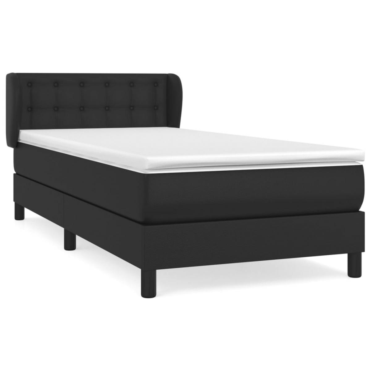 Cama box spring con colchón cuero sintético negro 100x200 cm