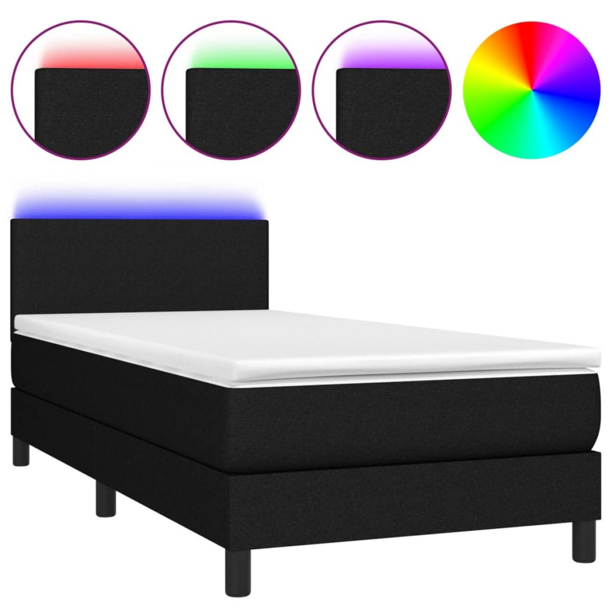 Cama box spring con colchón y LED tela negro 90x190 cm