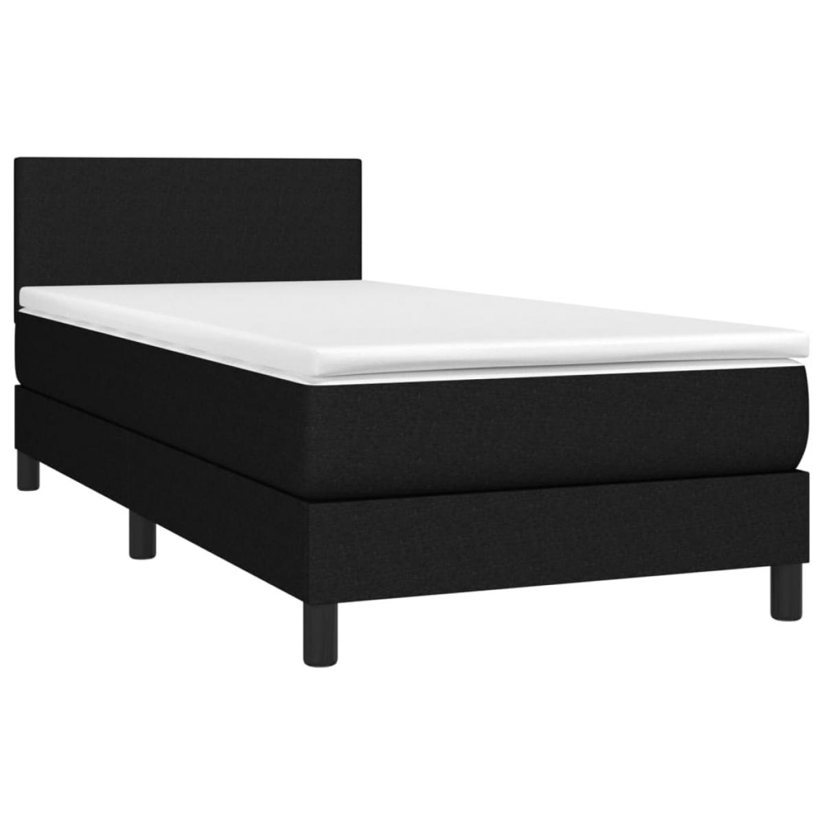 Cama box spring con colchón y LED tela negro 90x190 cm