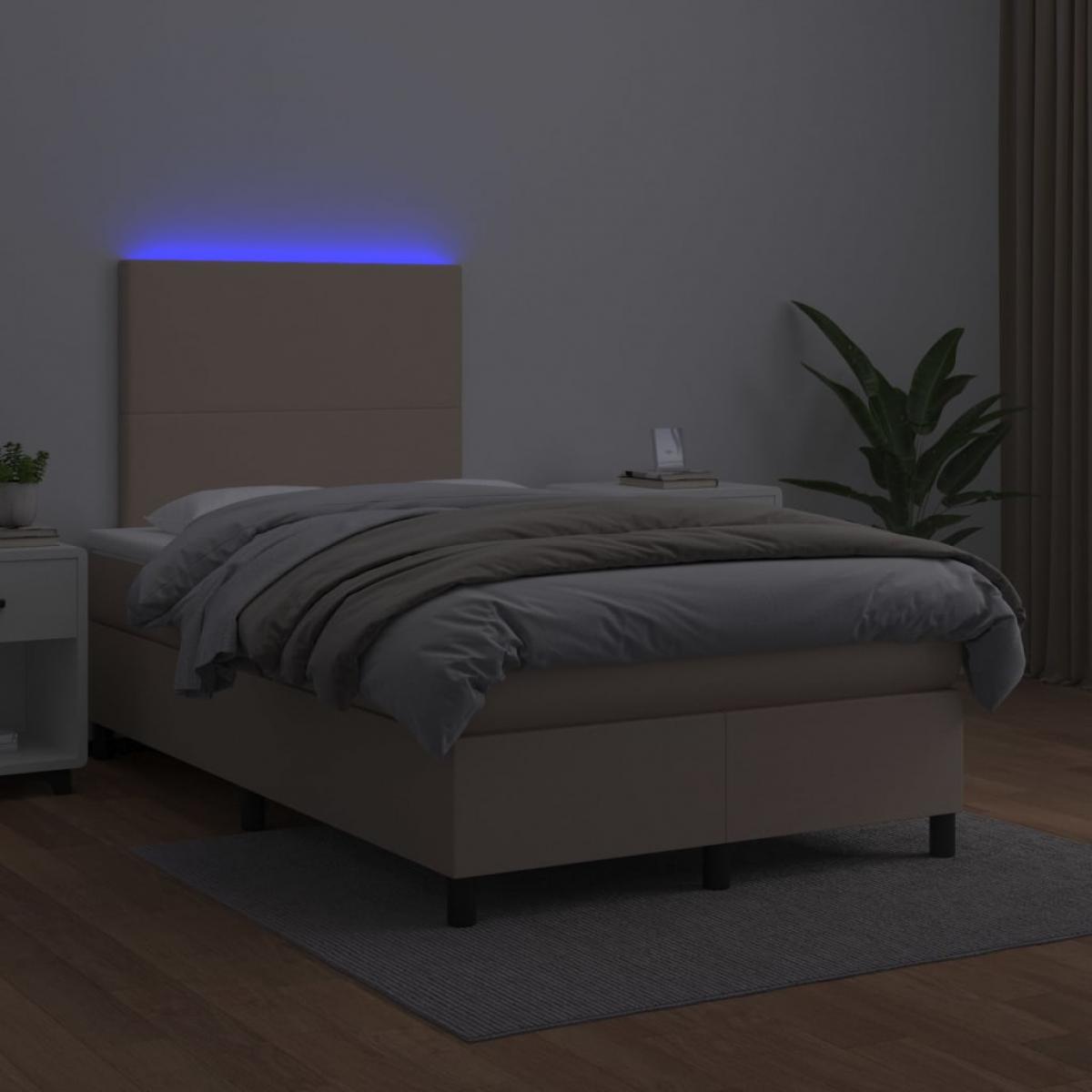 Cama box spring colchón LED cuero sintético capuchino 120x200cm