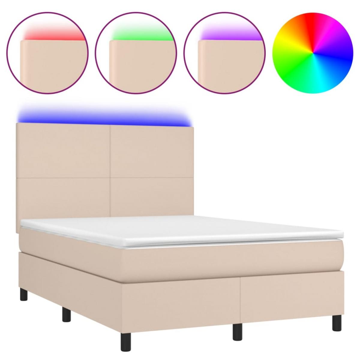 Cama box spring colchón LED cuero sintético capuchino 140x200cm