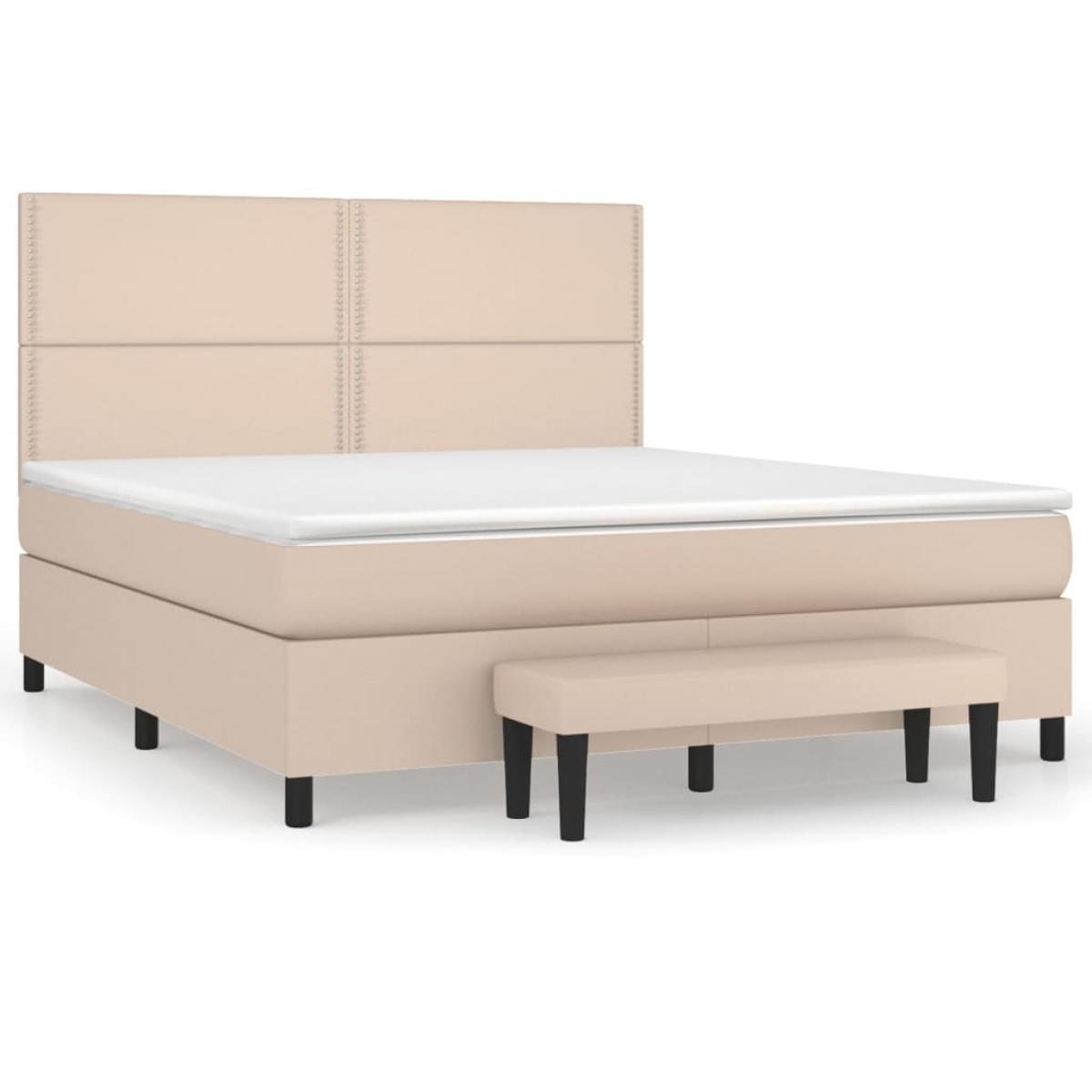 Cama box spring con colchón cuero sintético capuchino 180x200cm