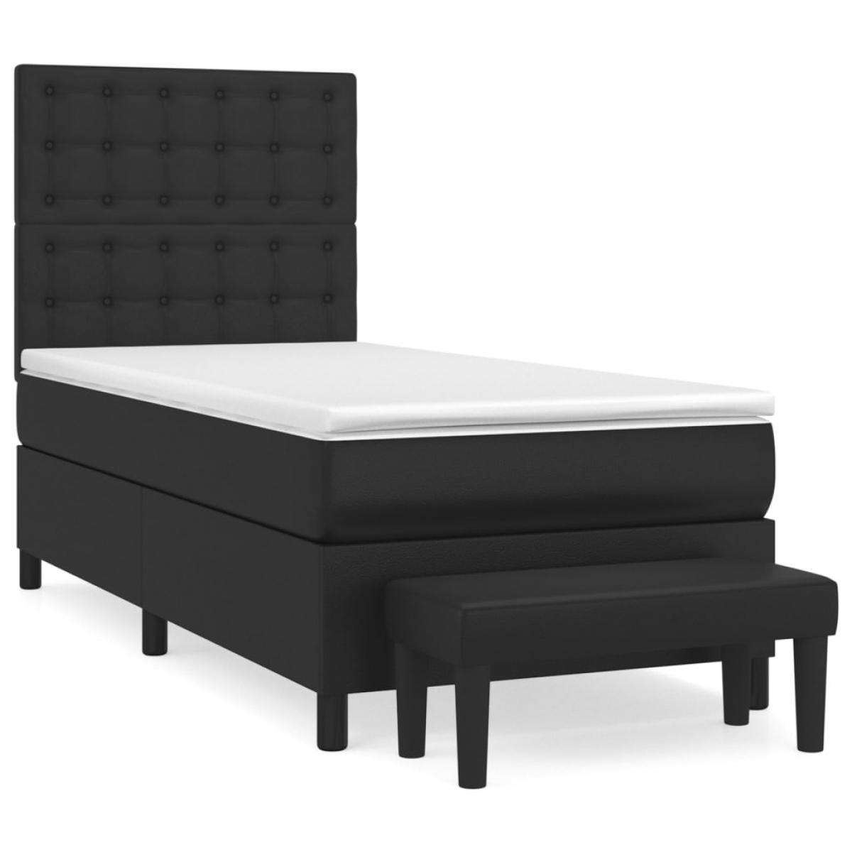 Cama box spring con colchón cuero sintético negro 80x200 cm