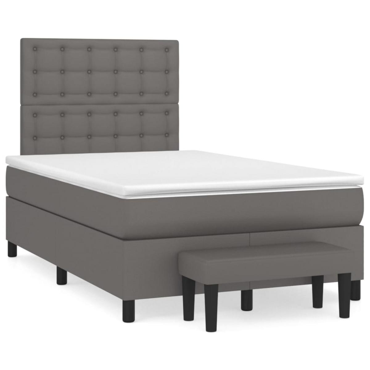 Cama box spring con colchón cuero sintético gris 120x200 cm