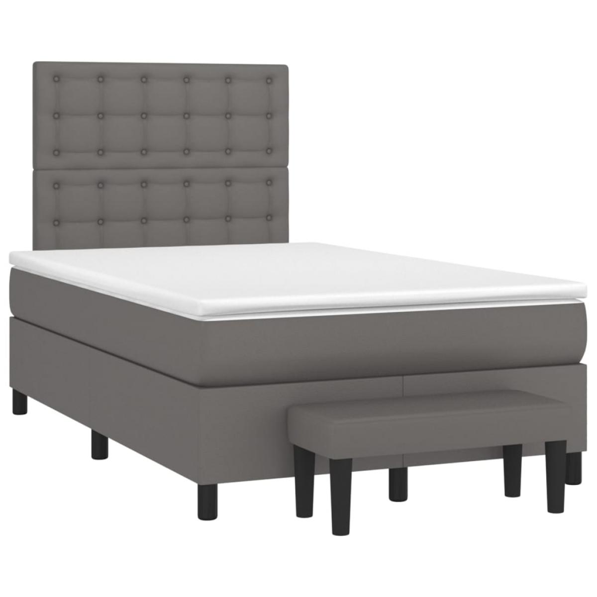 Cama box spring con colchón cuero sintético gris 120x200 cm