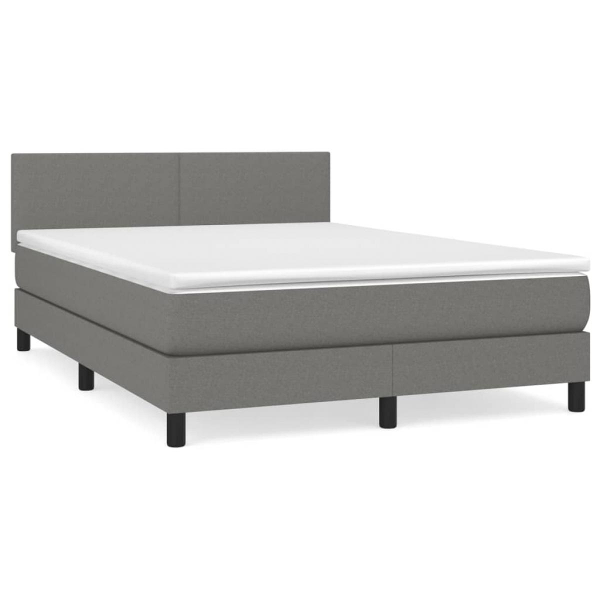 Cama box spring con colchón tela gris oscuro 140x200 cm
