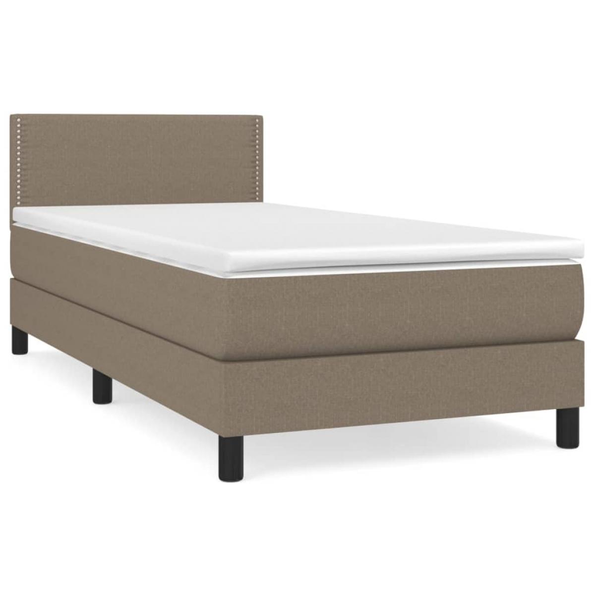 Cama box spring con colchón tela gris taupe 90x200 cm