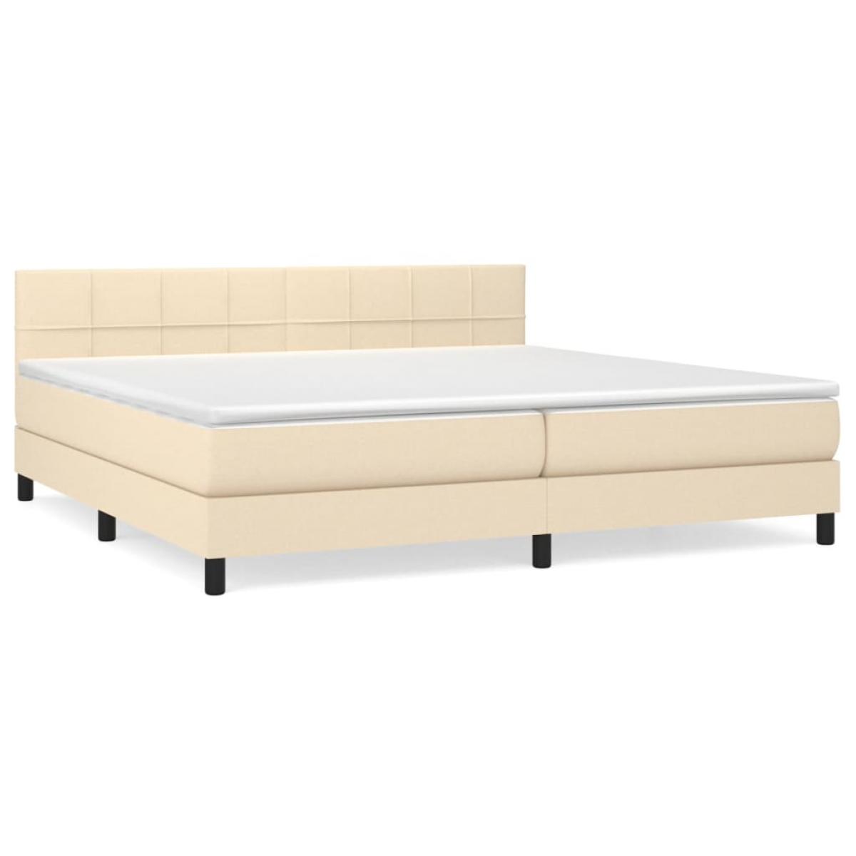 Cama box spring con colchón tela color crema 200x200 cm