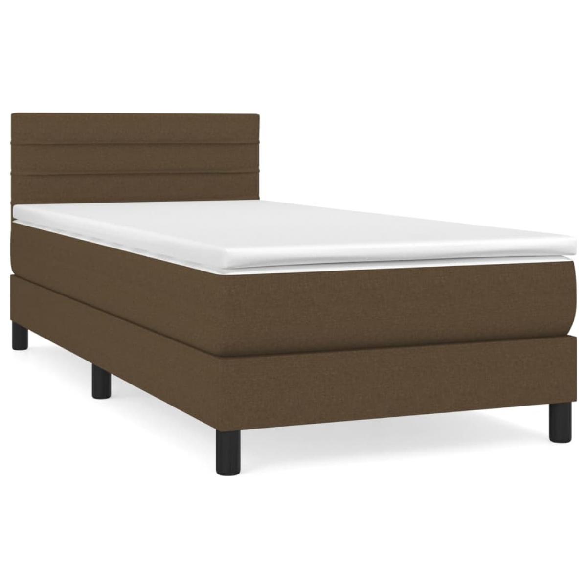 Cama box spring con colchón tela marrón oscuro 80x200 cm