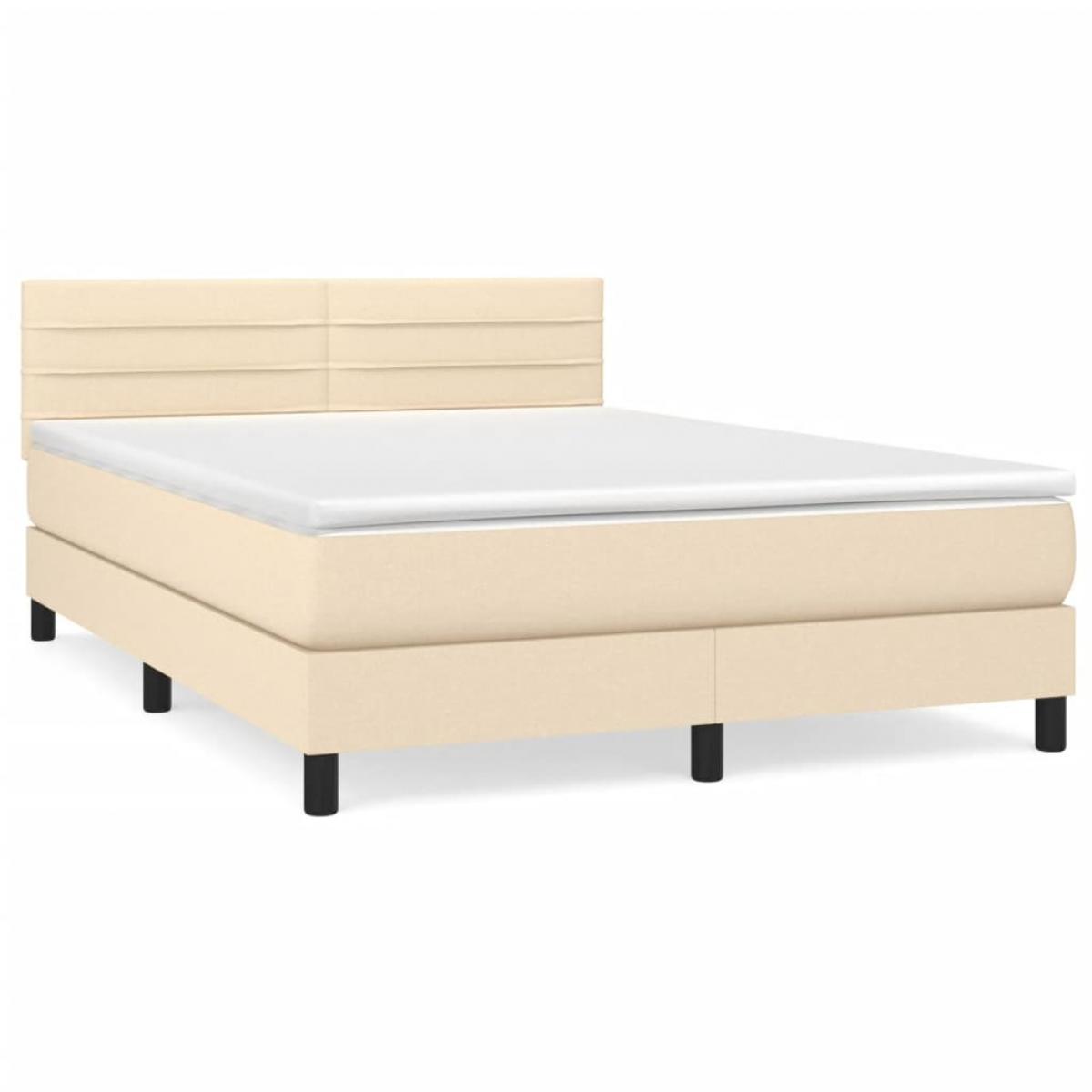 Cama box spring con colchón tela color crema 140x190 cm