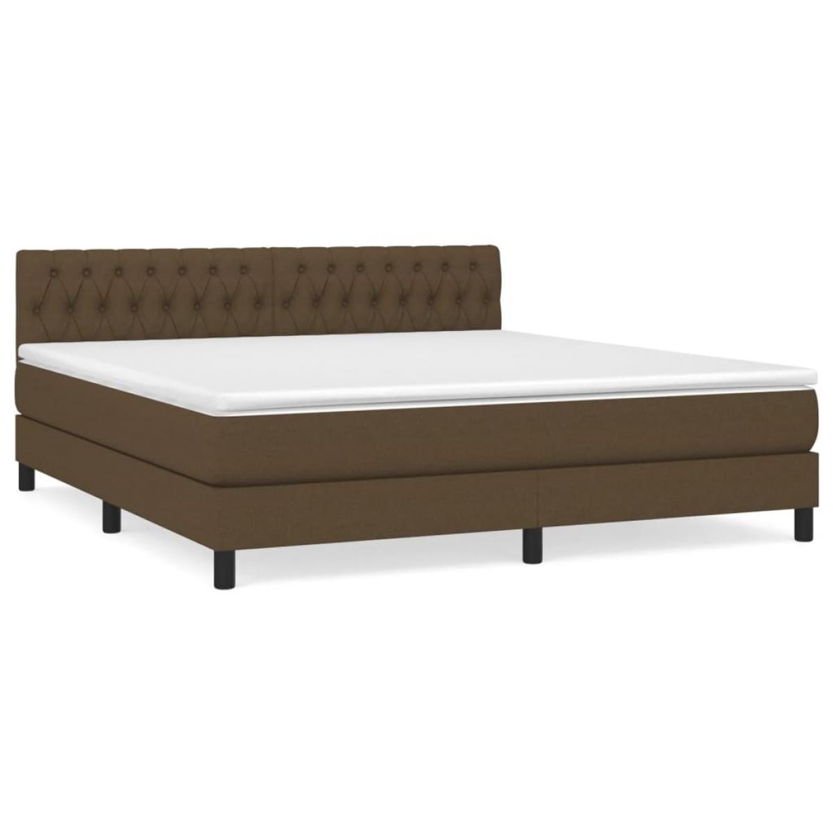 Cama box spring con colchón tela marrón oscuro 180x200 cm