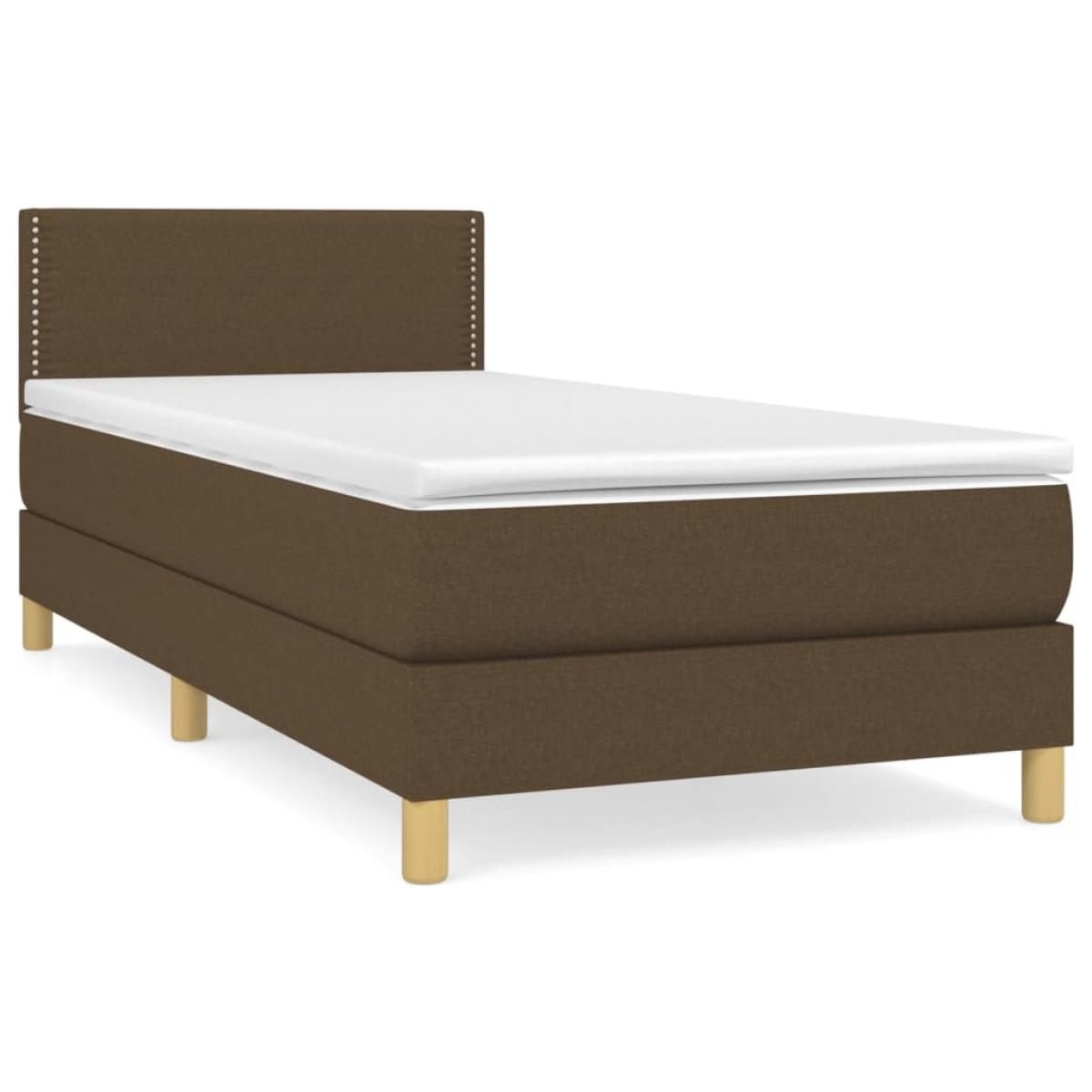 Cama box spring con colchón tela marrón oscuro 90x200 cm