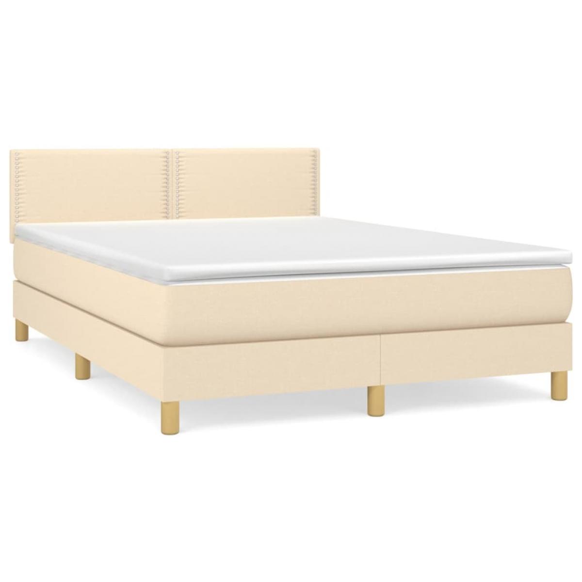 Cama box spring con colchón tela color crema 140x190 cm