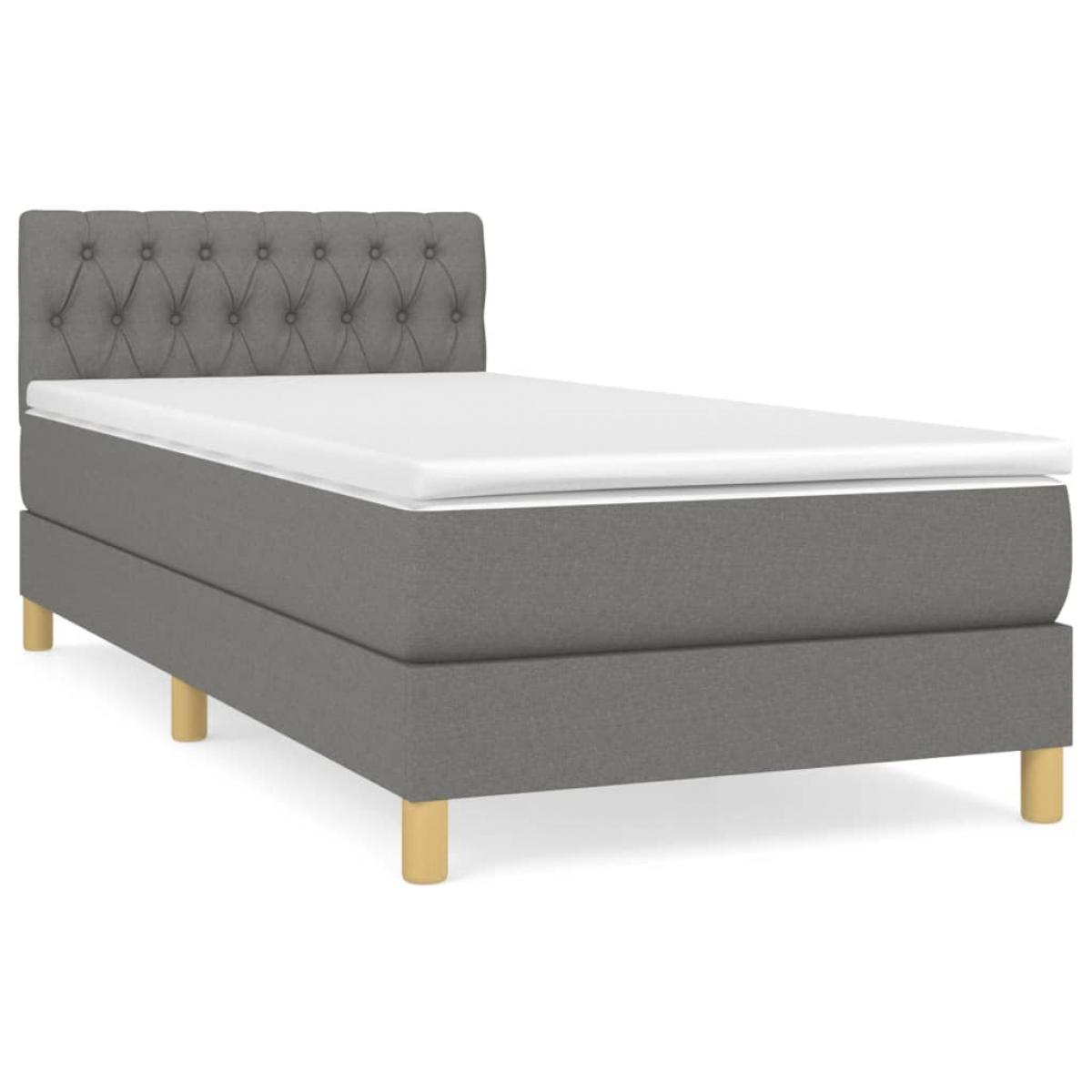 Cama box spring con colchón tela gris oscuro 80x200 cm