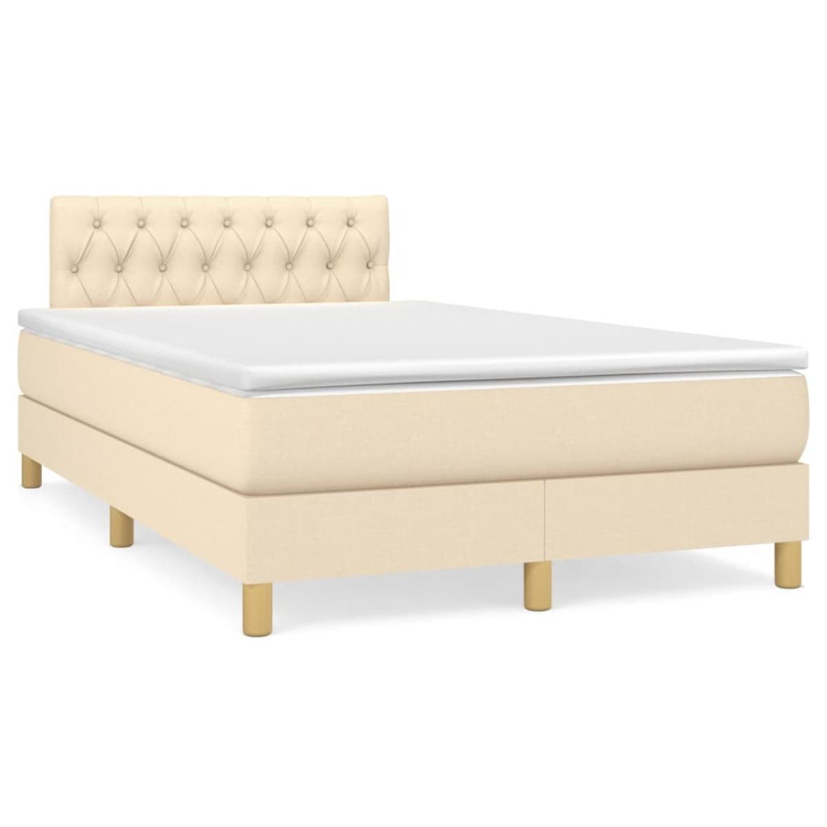 Cama box spring con colchón tela color crema 120x200 cm