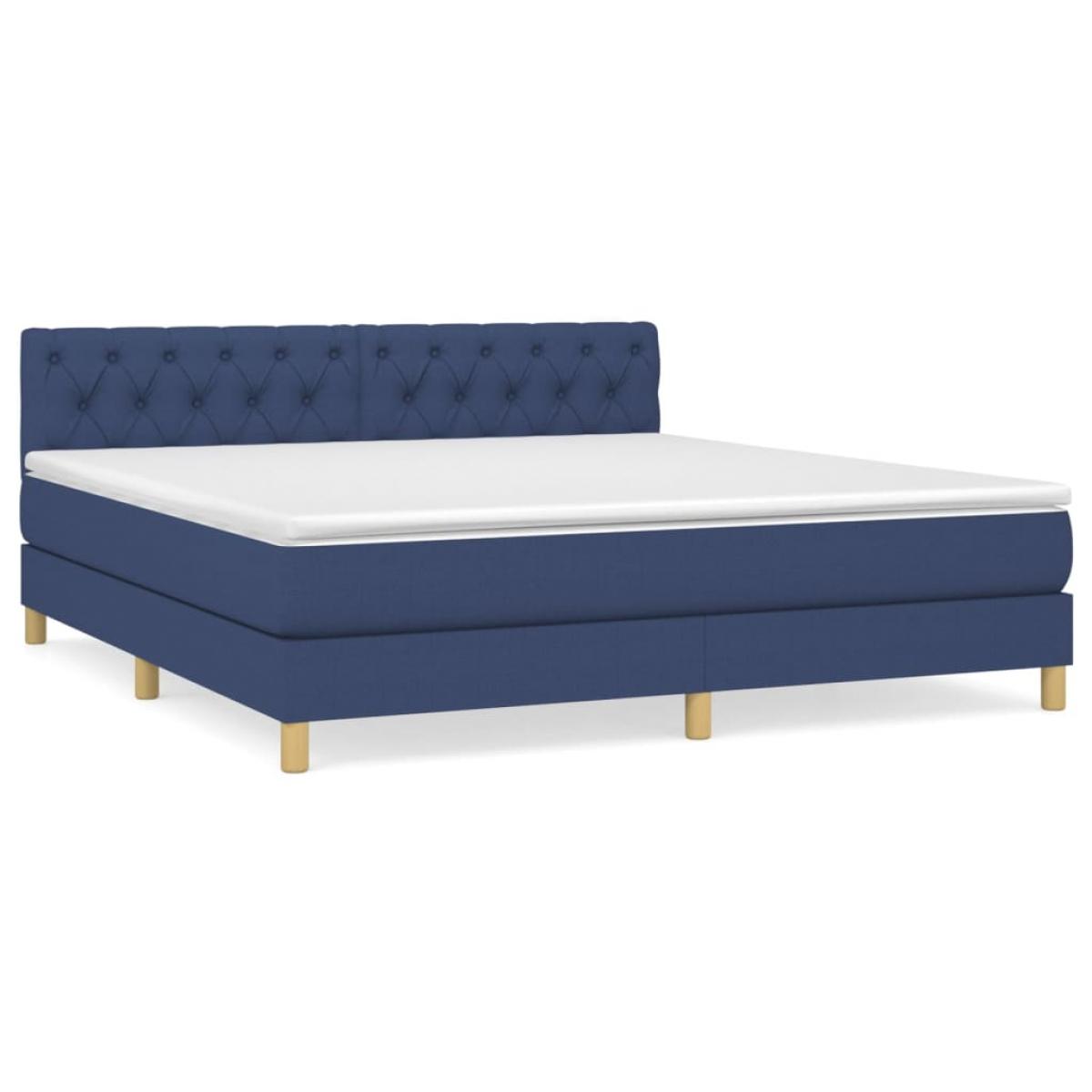 Cama box spring con colchón tela azul 160x200 cm