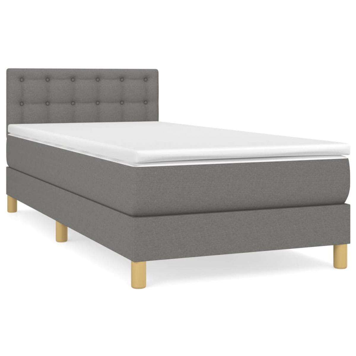 Cama box spring con colchón tela gris oscuro 80x200 cm