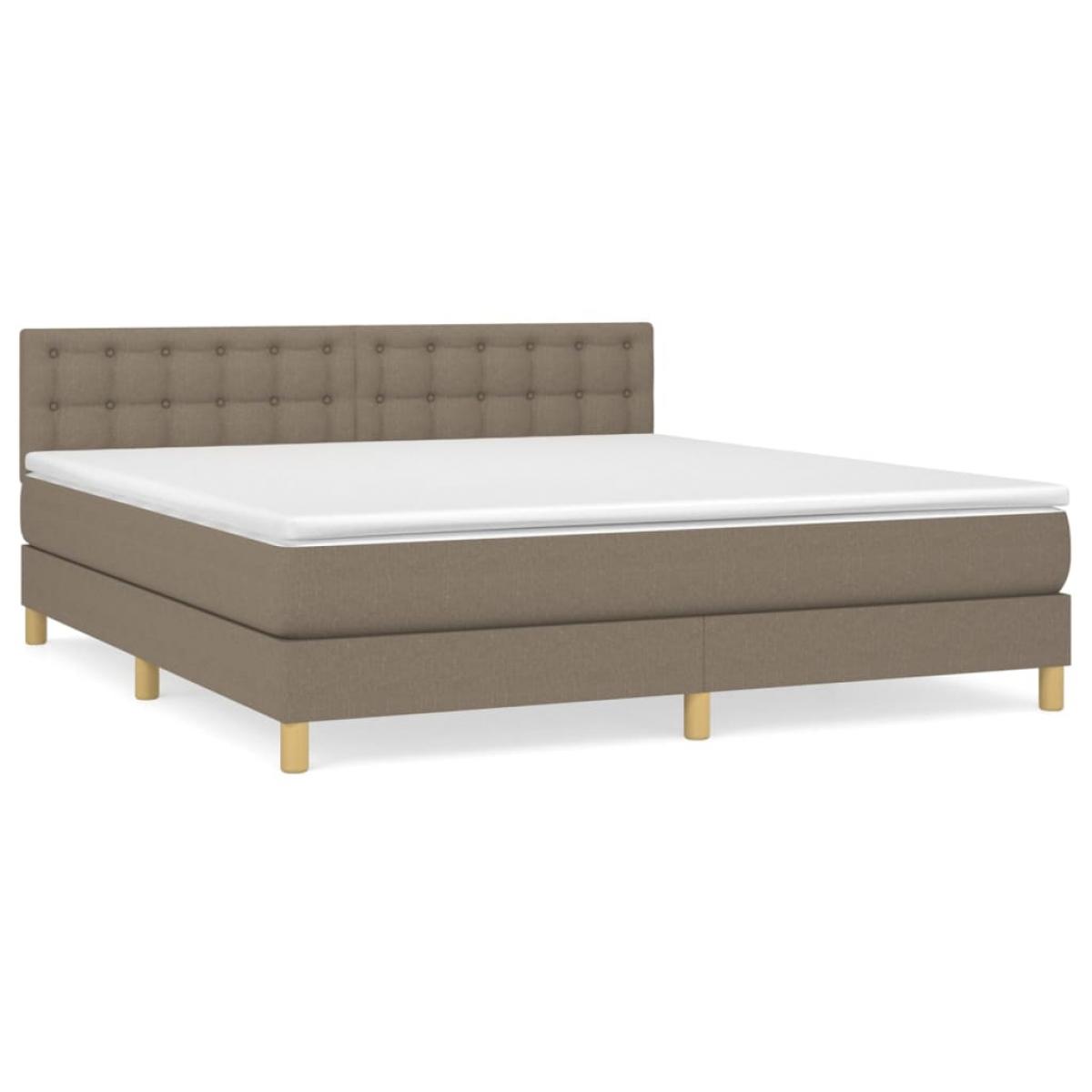 Cama box spring con colchón tela gris taupe 180x200 cm