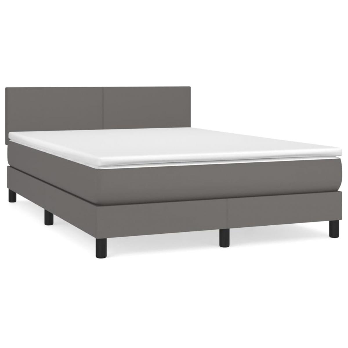 Cama box spring con colchón cuero sintético gris 140x200 cm