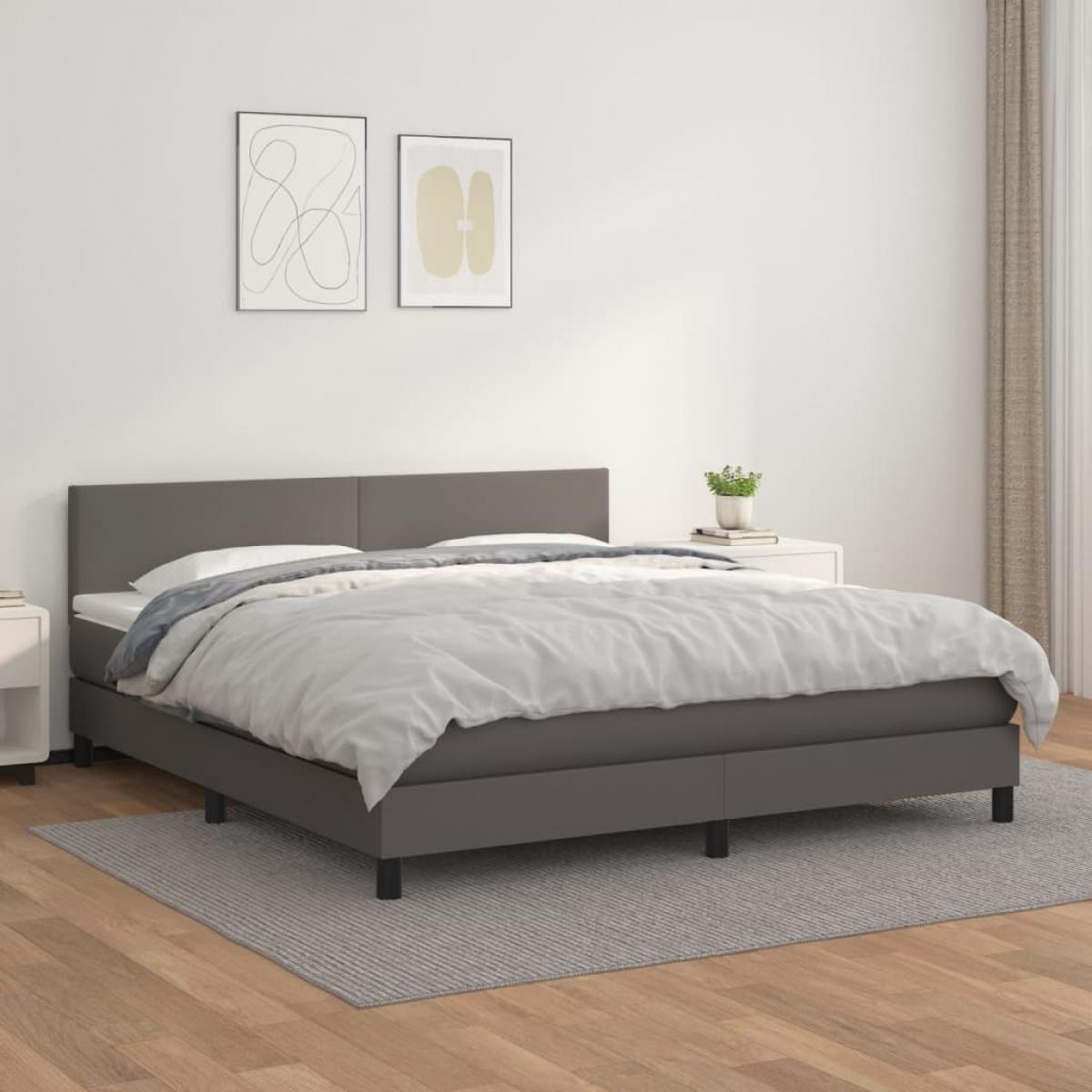 Cama box spring con colchón cuero sintético gris 180x200 cm