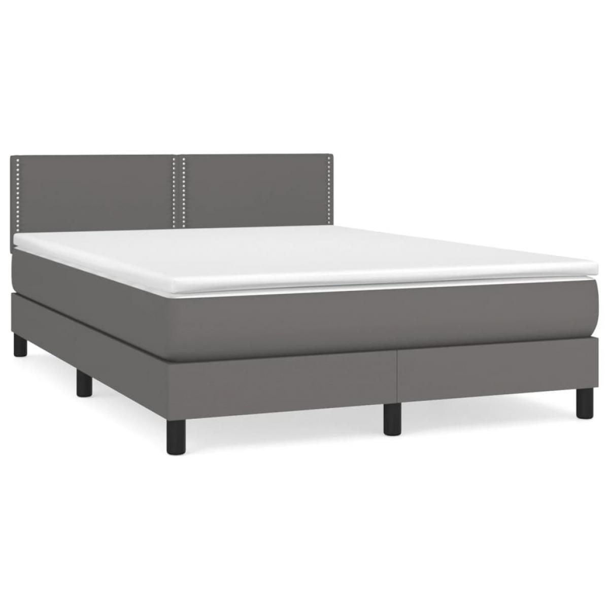 Cama box spring con colchón cuero sintético gris 140x190 cm