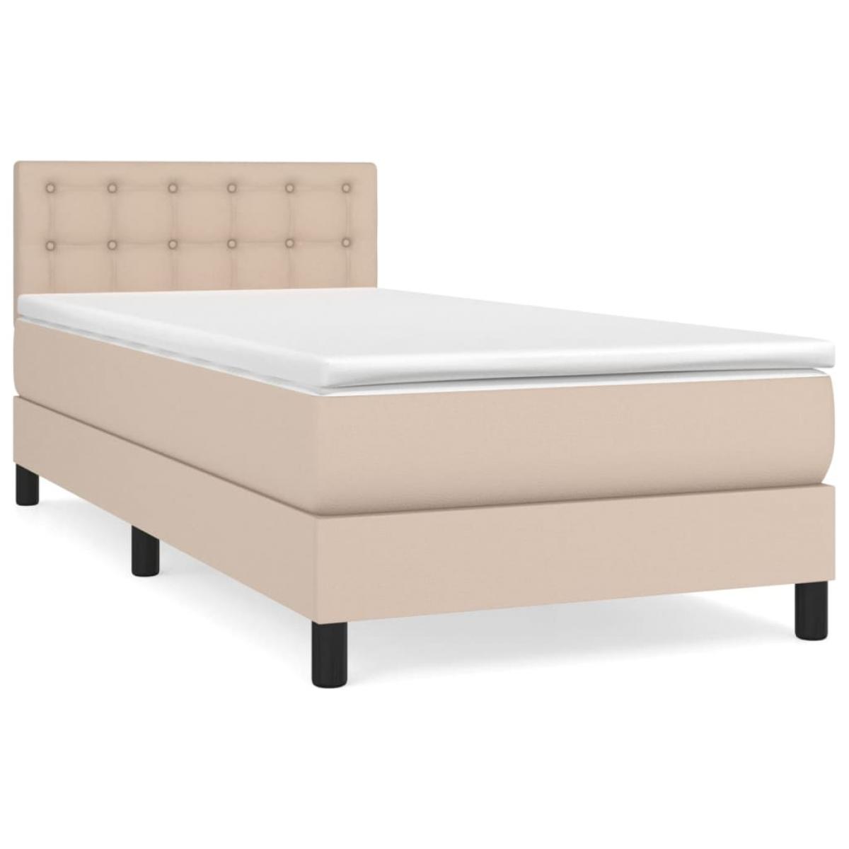 Cama box spring con colchón cuero sintético capuchino 80x200 cm