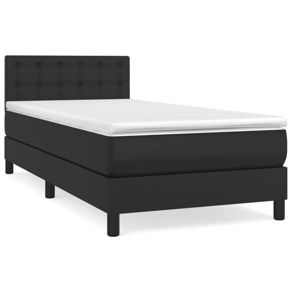 Cama box spring con colchón cuero sintético negro 100x200 cm
