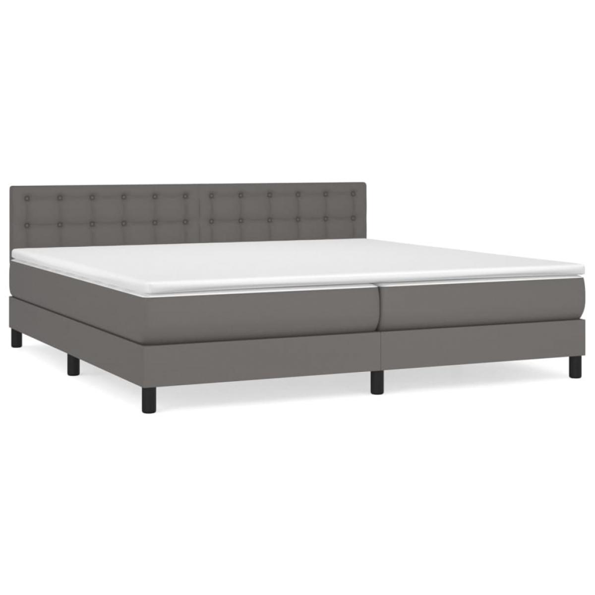 Cama box spring con colchón cuero sintético gris 200x200 cm