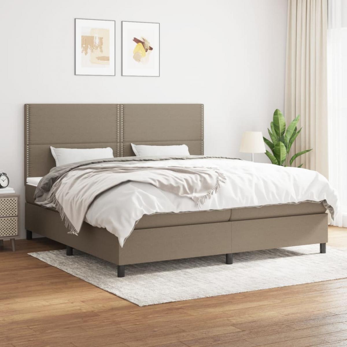 Cama box spring con colchón tela gris taupe 200x200 cm