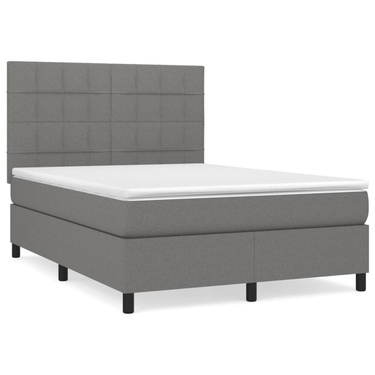 Cama box spring con colchón tela gris oscuro 140x200 cm