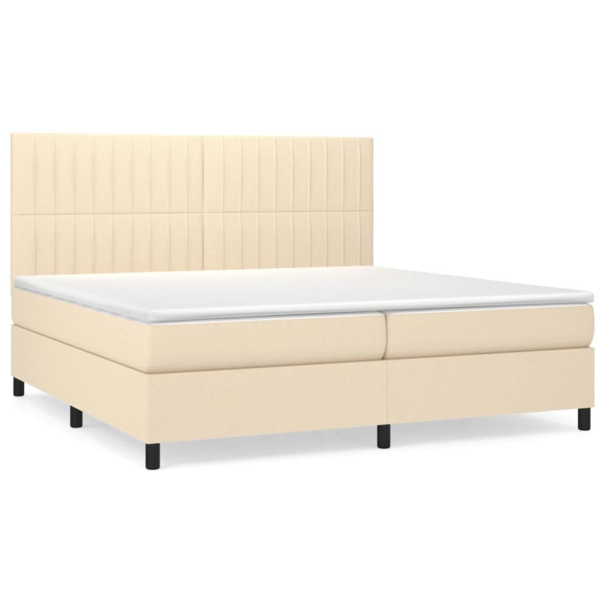 Cama box spring con colchón tela color crema 200x200 cm