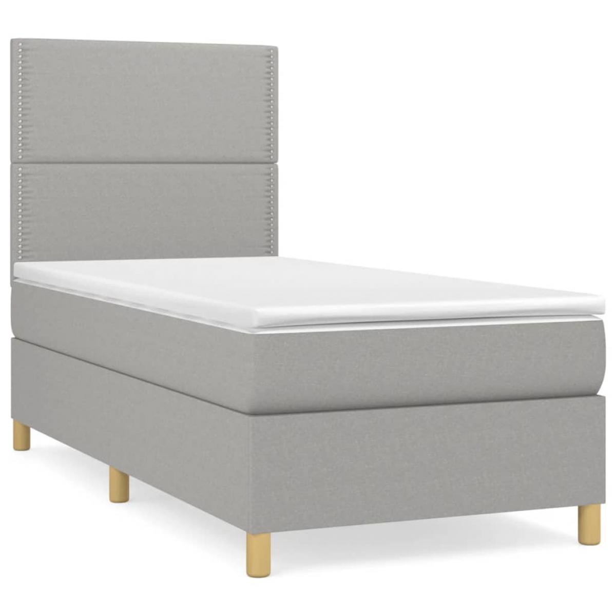Cama box spring con colchón tela gris claro 80x200 cm