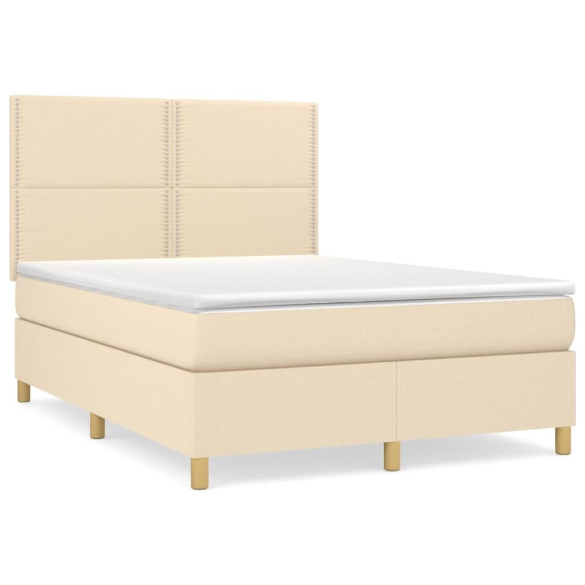 Cama box spring con colchón tela color crema 140x190 cm