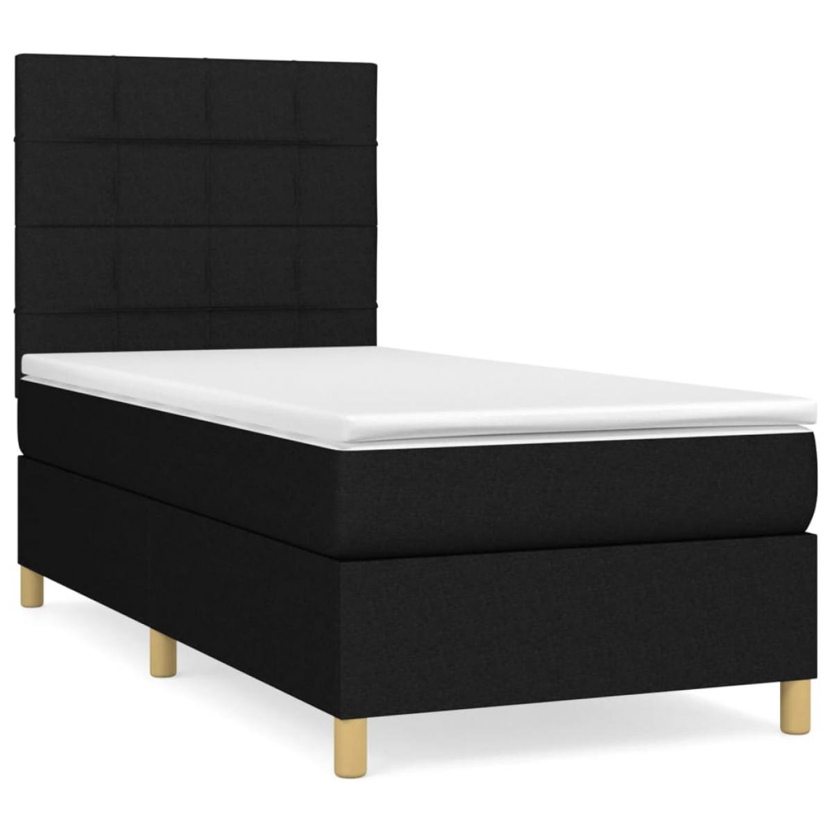 Cama box spring con colchón tela negro 90x200 cm