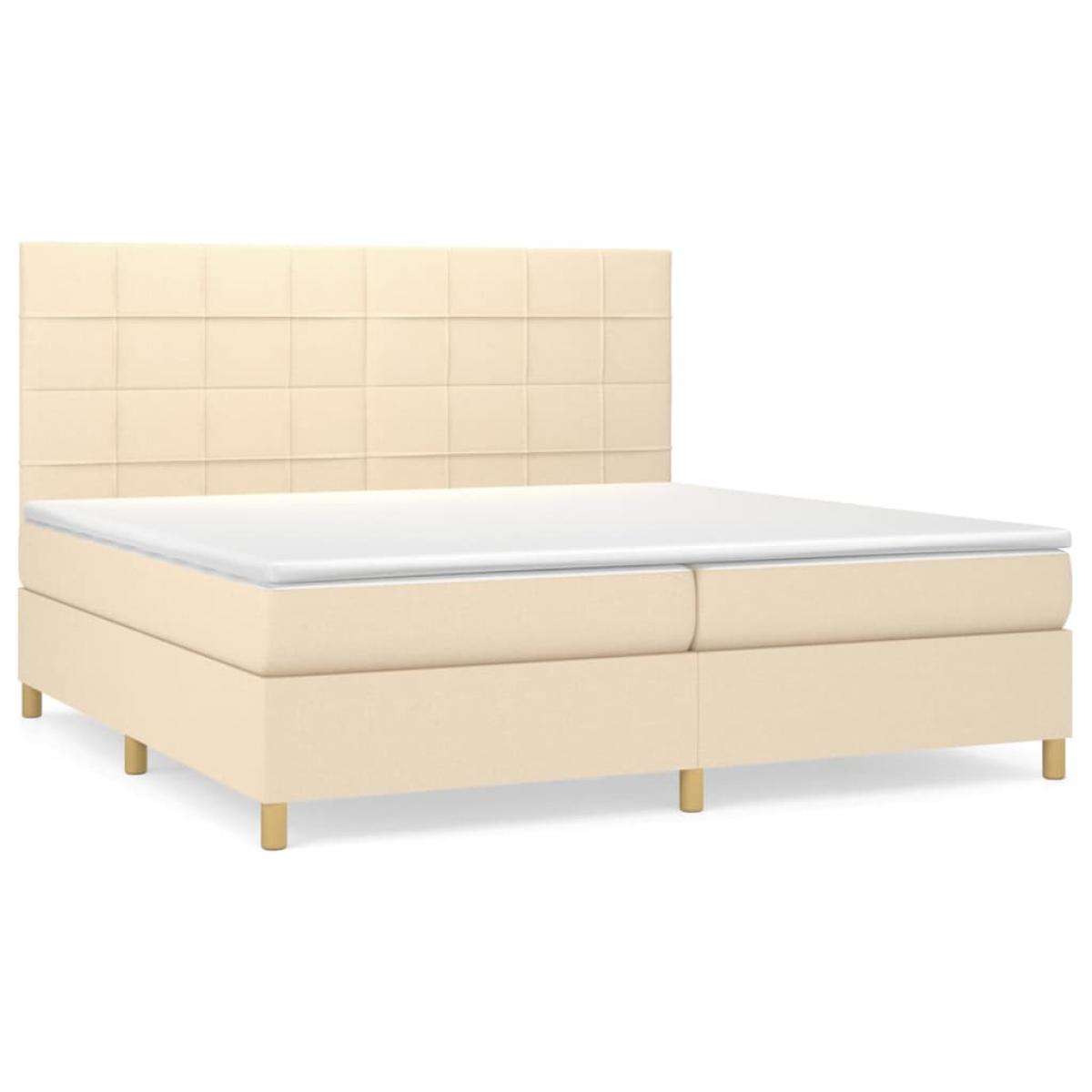 Cama box spring con colchón tela color crema 200x200 cm