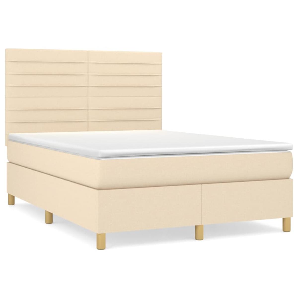 Cama box spring con colchón tela color crema 140x200 cm