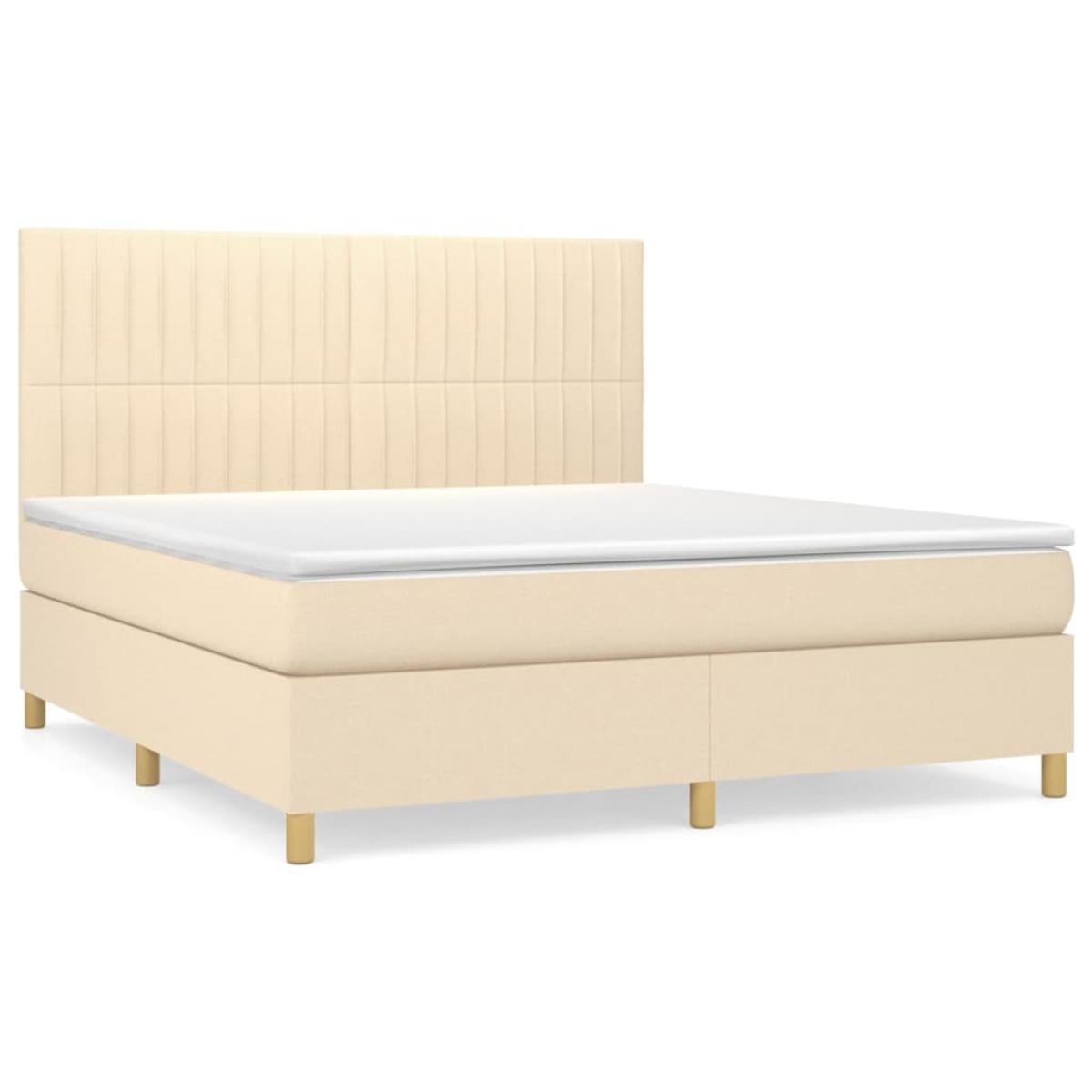 Cama box spring con colchón tela color crema 160x200 cm