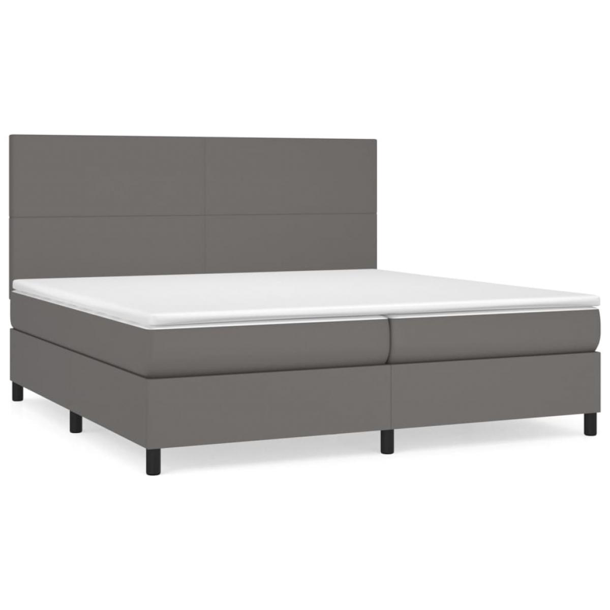 Cama box spring con colchón cuero sintético gris 200x200 cm