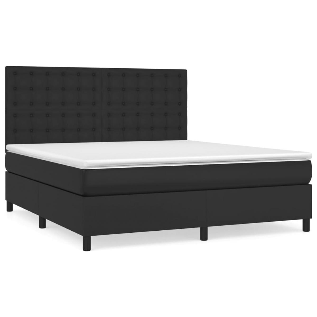Cama box spring con colchón cuero sintético negro 180x200 cm