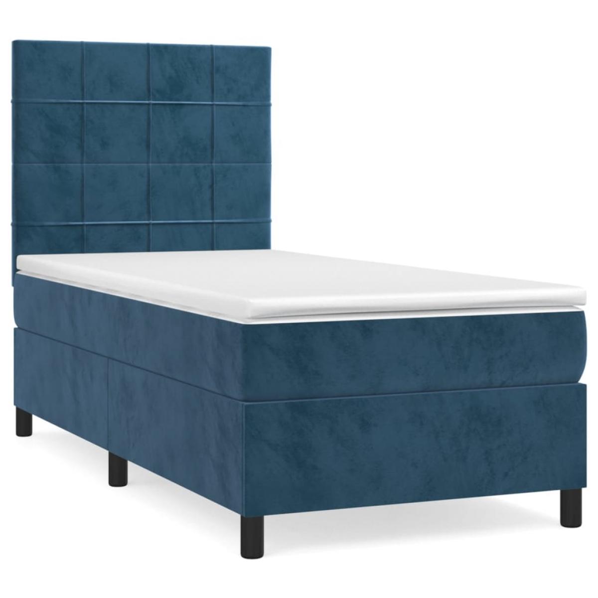Cama box spring con colchón terciopelo azul oscuro 100x200 cm