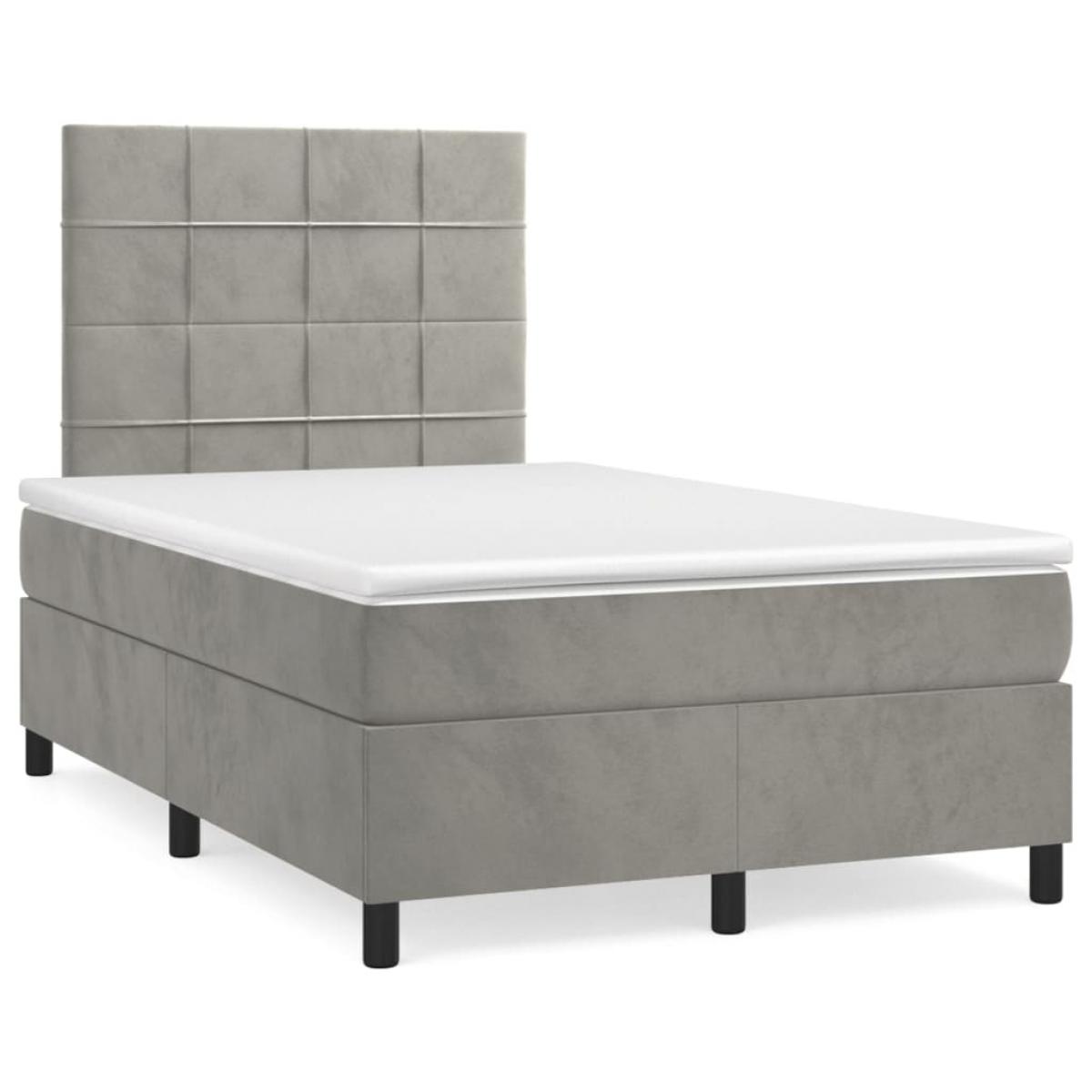 Cama box spring con colchón terciopelo gris claro 120x200 cm