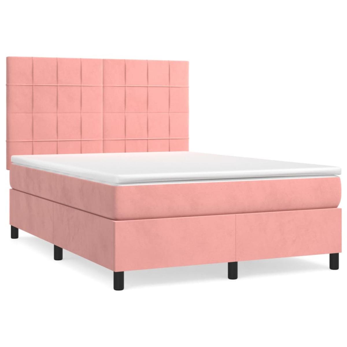 Cama box spring con colchón terciopelo rosa 140x190 cm