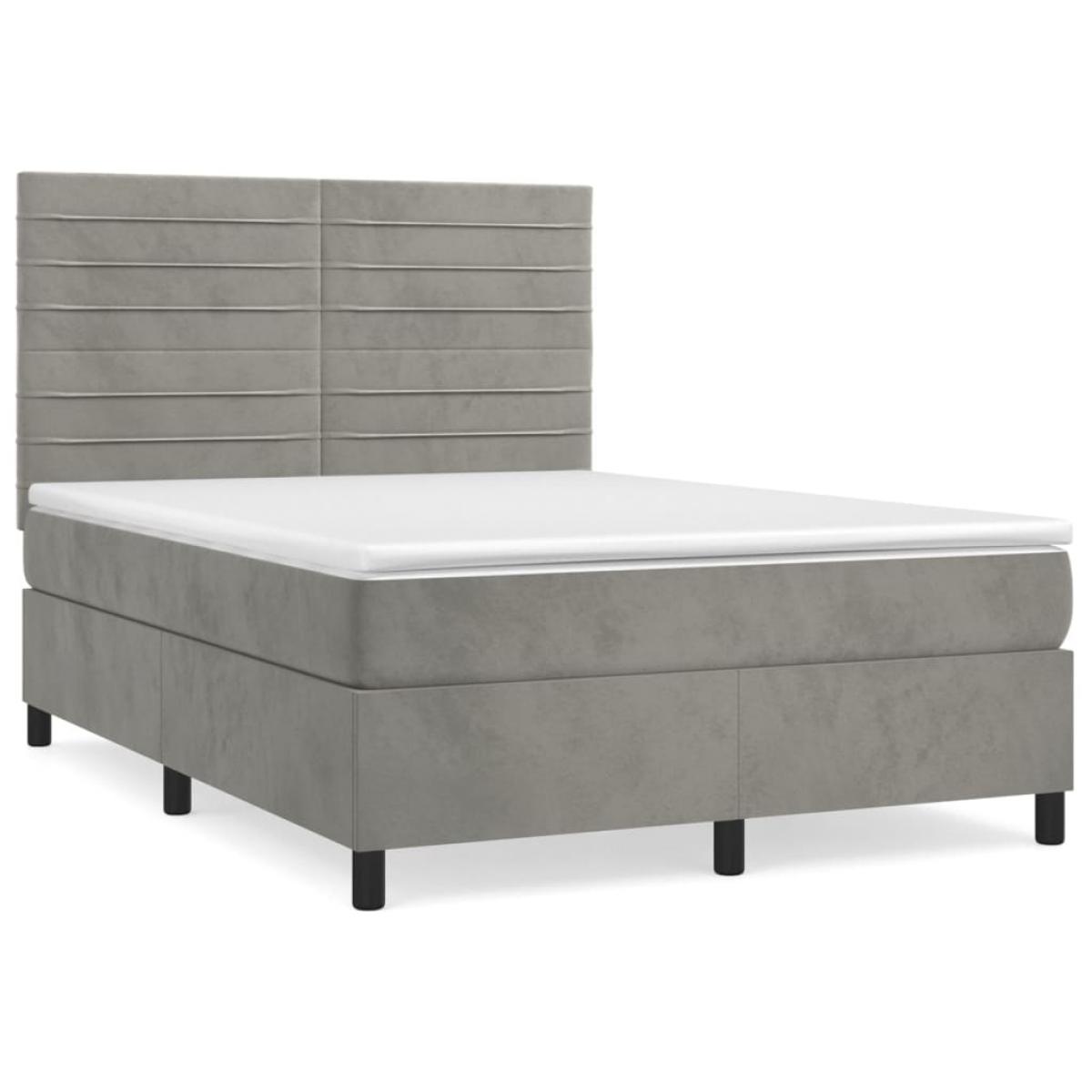 Cama box spring con colchón terciopelo gris claro 140x200 cm