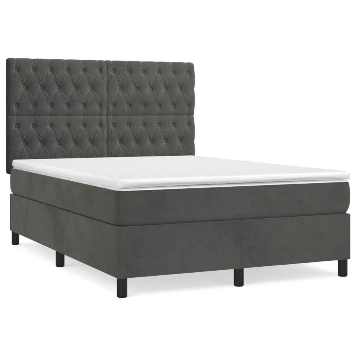 Cama box spring con colchón terciopelo gris oscuro 140x200 cm